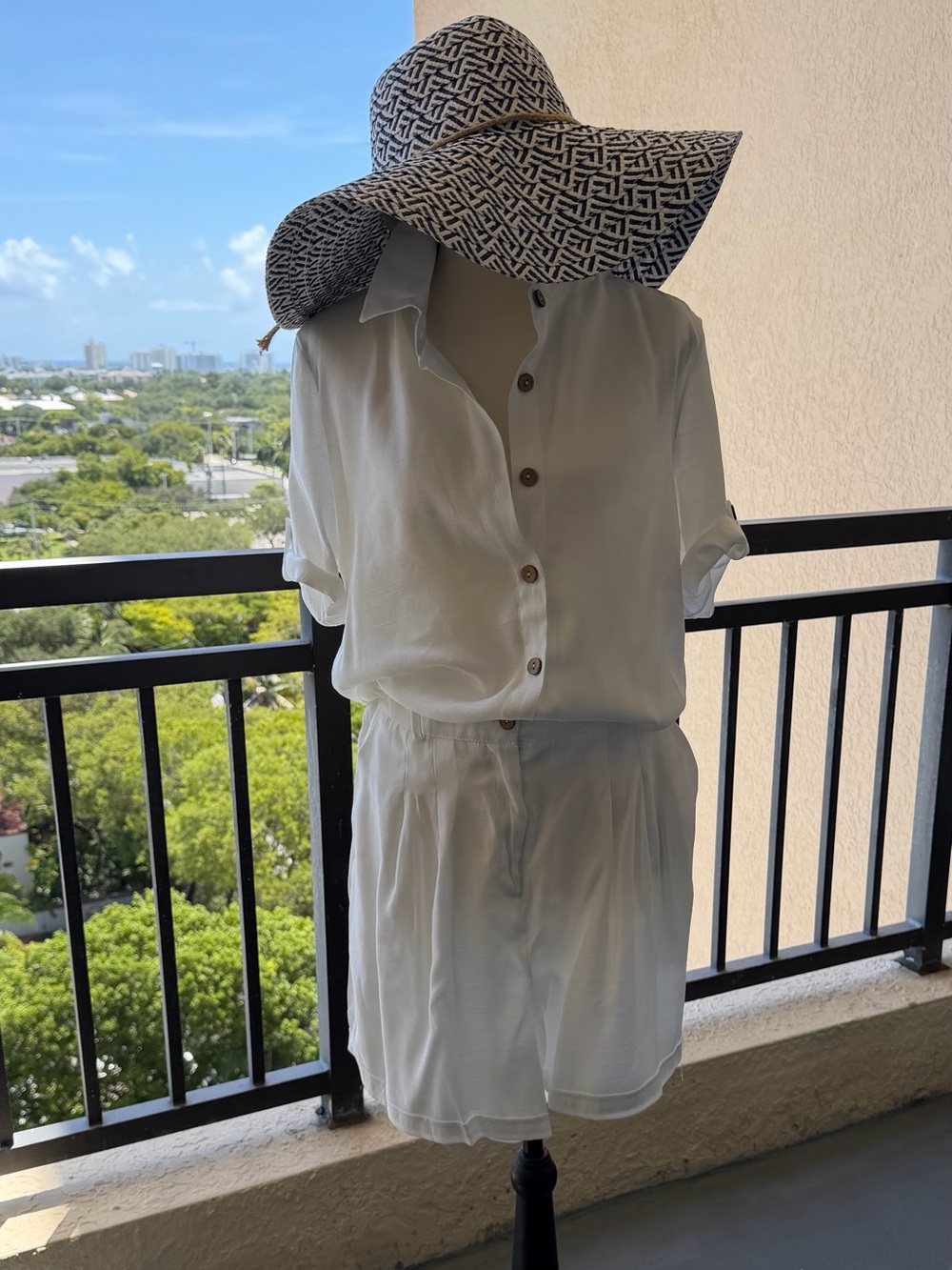 Lightweight White Button-Front two piece shorts and top set
